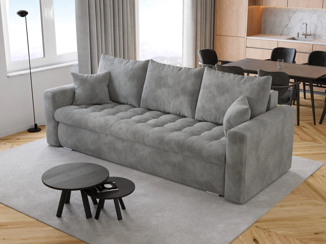 Szara kanapa rozkładana z funkcją spania do salonu LUIS