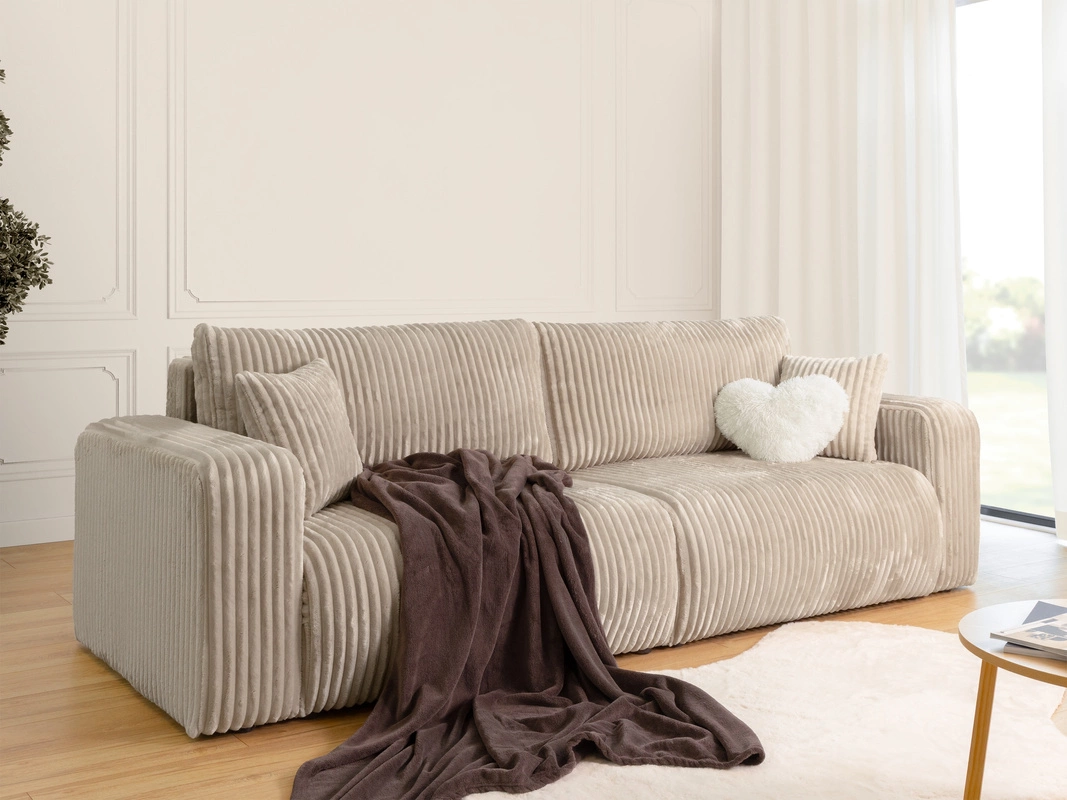 Kanapa z funkcją spania i pojemnikiem na pościel TILIO beżowa