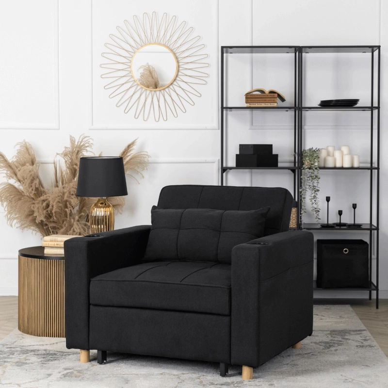 czarny fotel rozkładany z funkcją spania SOREL