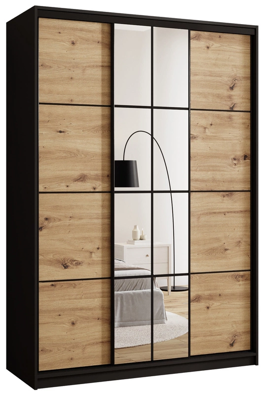 Loftowa szafa przesuwna 150 cm z lustrem i drążkami EDGE