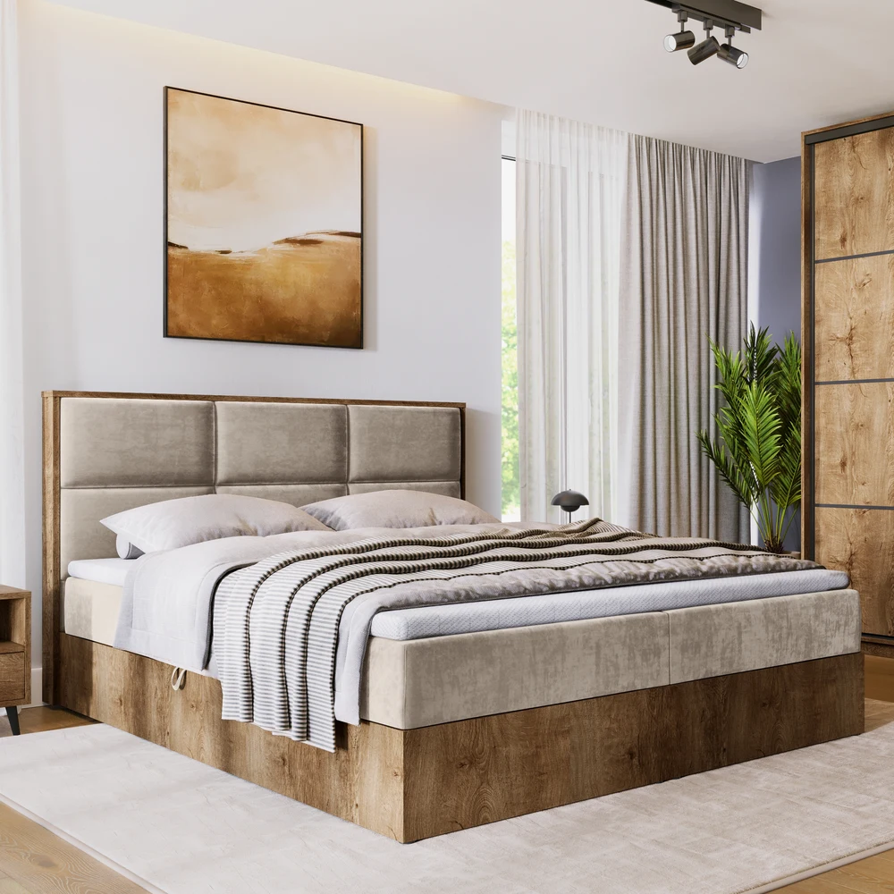 Dwuosobowe łóżko kontynentalne 140x200 cm z pojemnikiem LOFT