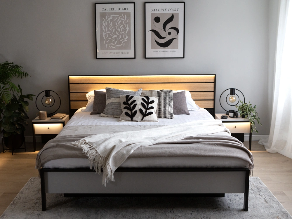 Łóżko do sypialni 160x200 cm z podświetleniem LED GRIS