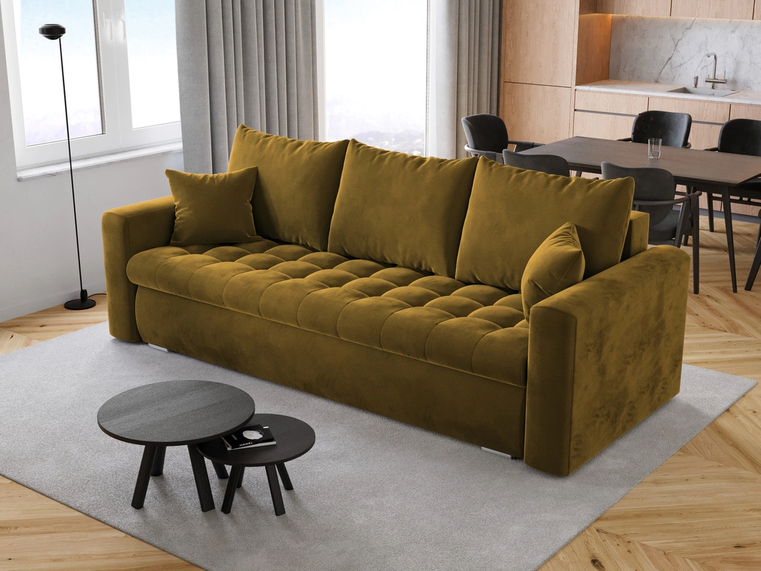 Musztardowa kanapa - jakie dodatki do niej pasują? Podpowiadamy!