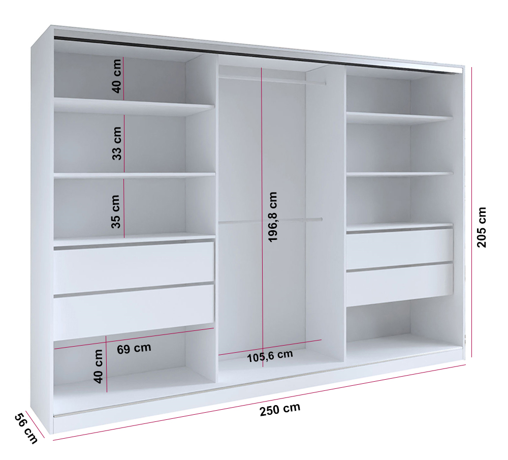 Wymiary szafa TOP/LOFT/STONE 250 cm