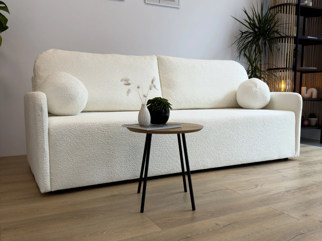 Nowoczesna sofa z funkcją spania boucle trzyosobowa CLOUD