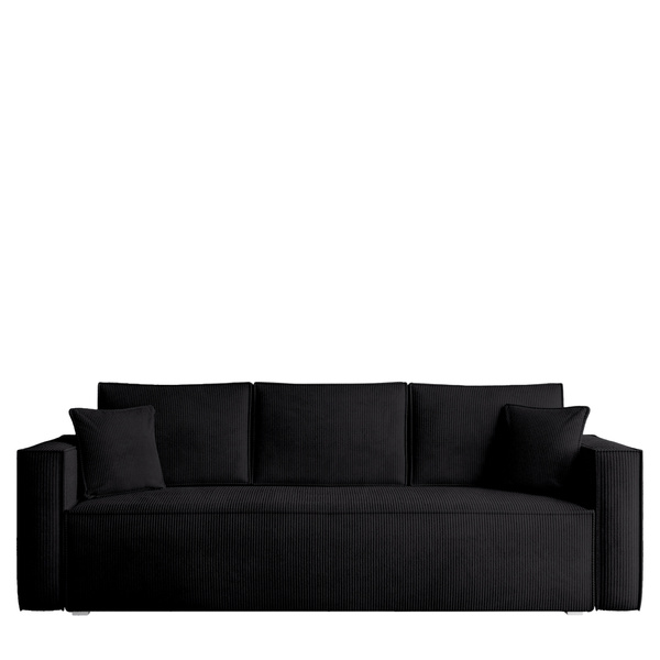 Czarna sofa z funkcją spania do salonu TOP pojemnik na pościel sztruks