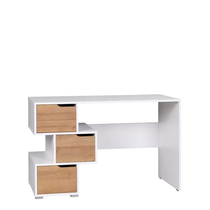 Białe biurko z szufladami z frontami w kolorze dąb złoty EVO
